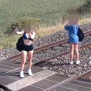 Children have been spotted taking selfies on a rail crossing near Charfield