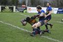 Gez Asante scrashes through the defence to score a try for Thornbury on Saturday