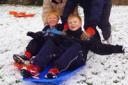 Bob,14, Aston,16, Indie,8, and Zach Newman,13, sledging in Westerleigh  this morning  GSR108V07