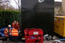 Thames Water crews installing the sewage filter unit