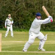 Captain Jake Kirkham hits out on his way to 75 in an 82-run home win for Chipping Sodbury 3rds against Saltford. Image courtesy of Paul Rubery