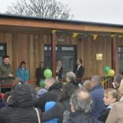 George Clark (left) opening North Nibley's new classroom in 2019