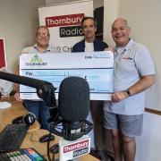 Members of Thornbury Radio Glyn Roylance (left) and Chris Criddle (right) with Thornbury mayor James Murray (middle)
