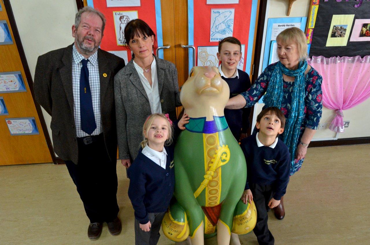 Unveiling of Wulfstan the hare to Hawkesbury school children before the Cotswold Hare Festival - Gazette Series