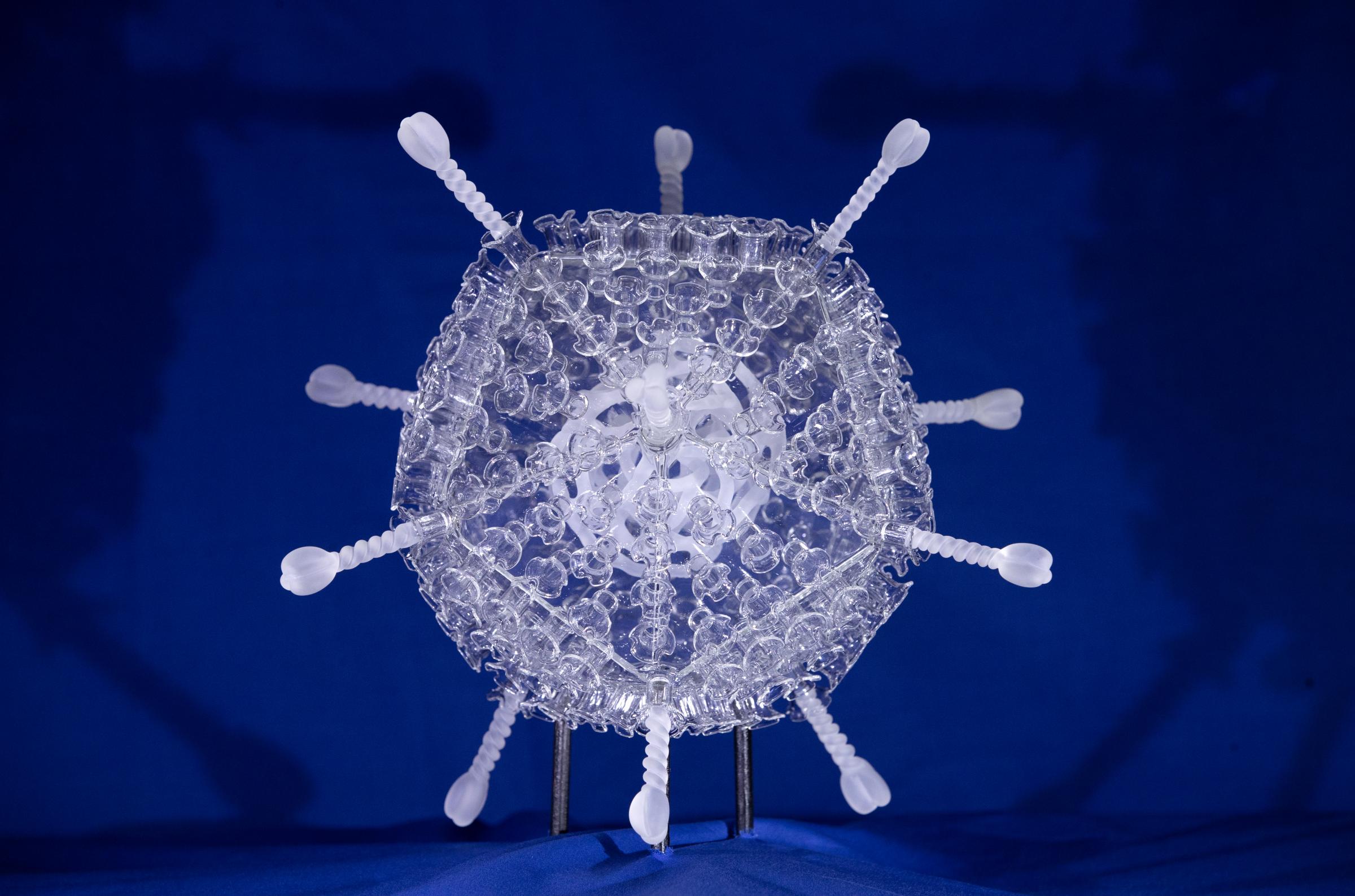 A glass sculpture of the Oxford/AstraZeneca vaccine by artist Luke Jerram to mark the ten millionth vaccination in the UK
