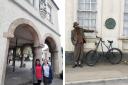 Left: Councillors Doina Cornell and Danae Savvidou at the Market House in Dursley. Right: An actor portraying Mikael Pedersen  at a recent event held in Dursley