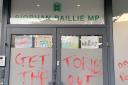 Women arrested after graffiti sprayed on MP's office