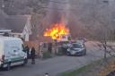Dramatic images from Friday show the blaze engulfing the car