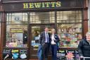 Chief Secretary to the Treasury John Glen MP and Stroud MP Siobhan BaillIe outside Hewitts Sweet Shop in Dursley high street