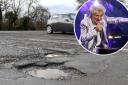 Rod Stewart along with a library image of a pothole