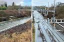 Flood water on the tracks in Chipping Sodbury - photos by Network Rail