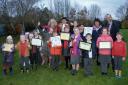 The Crossways schools' Federation Farmers group holding their certificates, with staff from the school and mayor of Thornbury Helen Harrison
