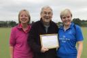Ralph Darby (centre) with new chair Cindi Beale (left) and club captain Hattie Dent (right)