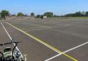The newly painted netball/tennis courts at Marlwood School