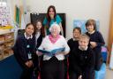 Sheila Pope with pupils at Fonthill Primary Academy