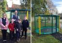 Headteacher Karl Hemmings with pupils by the new trampoline