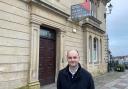 Luke Hall MP standing outside the old NatWest bank building in Thornbury