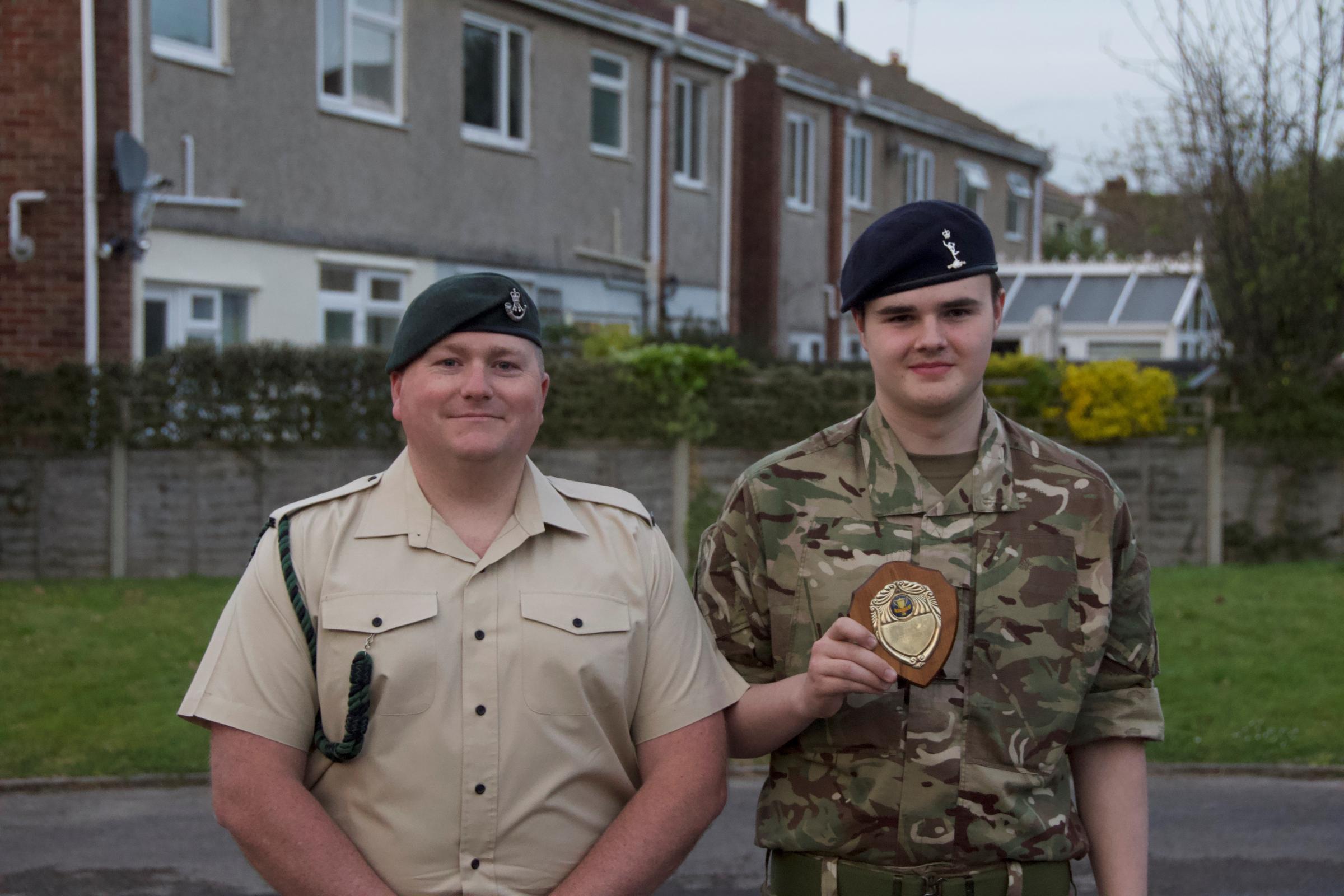 Bristol RSM Steve Hoydan with Cadet of the Month (Best Cadet) Cdt Horder
