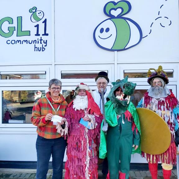 Gazette Series: Indigo Redfern CEO of GL11 Community Hub and members of the Waterley Bottom Mummers Gazette Series: Indigo Redfern CEO of GL11 Community Hub and members of the Waterley Bottom Mummers