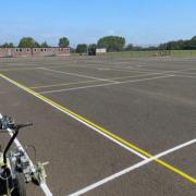 The newly painted netball/tennis courts at Marlwood School