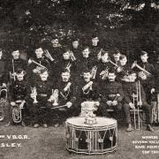 The band of ‘F’ Company of the 2nd Corp Volunteer Battalion Gloucestershire Regiment (Dursley) with the Severn Valley Brass Band Association Cup they won in 1907. Picture courtesy of Peter Morris