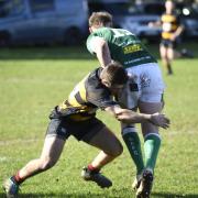 Thornbury’s Mike Priday tackles a Sidmouth player