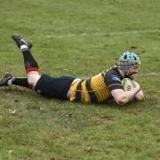 James Jackson touches down for the bonus point try in Thornbury's 40-20 win at Winscombe. Pic: Dave Fox