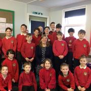 Rangeworthy Primary pupils with Susan Warnock who has retired after 22 years