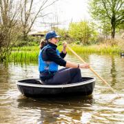 Jayne Kirkham in a coracle. Pic WWT Slimbrodge