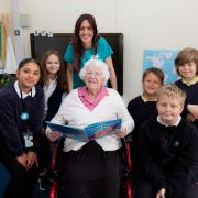 Sheila Pope with pupils at Fonthill Primary Academy