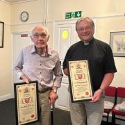 Philip Revill and The Reverend Canon David Russell with their Freedom of Wickwar scrolls