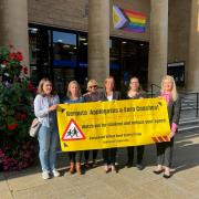 Kingswood Village Road Safety Group outside Shire Hall - (L to R) Kate Holton, Liz Kingett, Mary Leonard, Claudia Thorpe, Gemma Page-Groves and Sian Blackham.