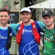 Cameron Bates (left) and Tom Probert (right) with friend Sam Cluley on the route