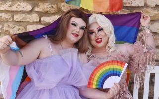 Drag artists Cake and Neon from Stonehouse at last year's first Dursley Pride event - photo by Simon Pizzey