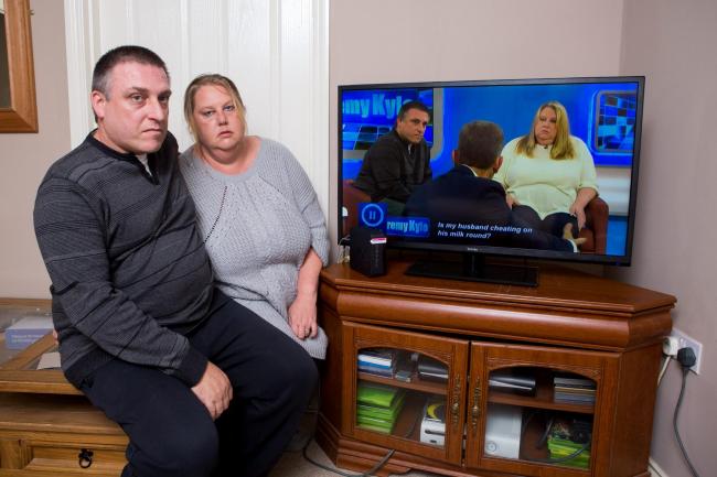 Shaun Dadds, pictured with his wife Anne-Marie at home in Quedgeley. Mr Dadds was sacked from his job as a milk round supervisor with Dairy Crest after the couple appeared on the Jeremy Kyle Show. Picture by South West News Service.
