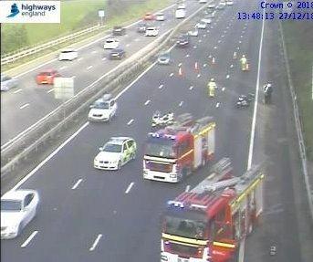 A car fire on the M5 has closed three lanes. Photo Highways England